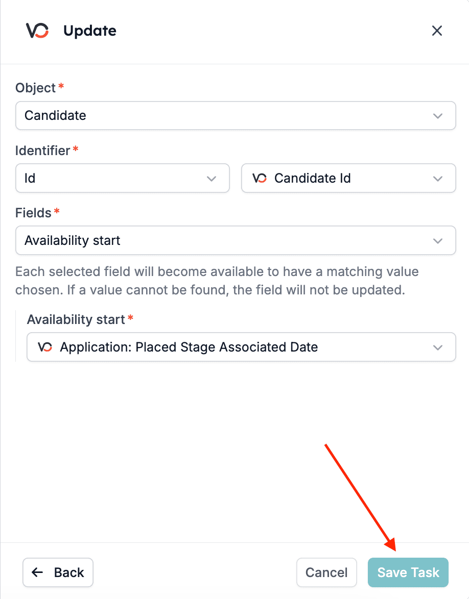 Saving the update fields task