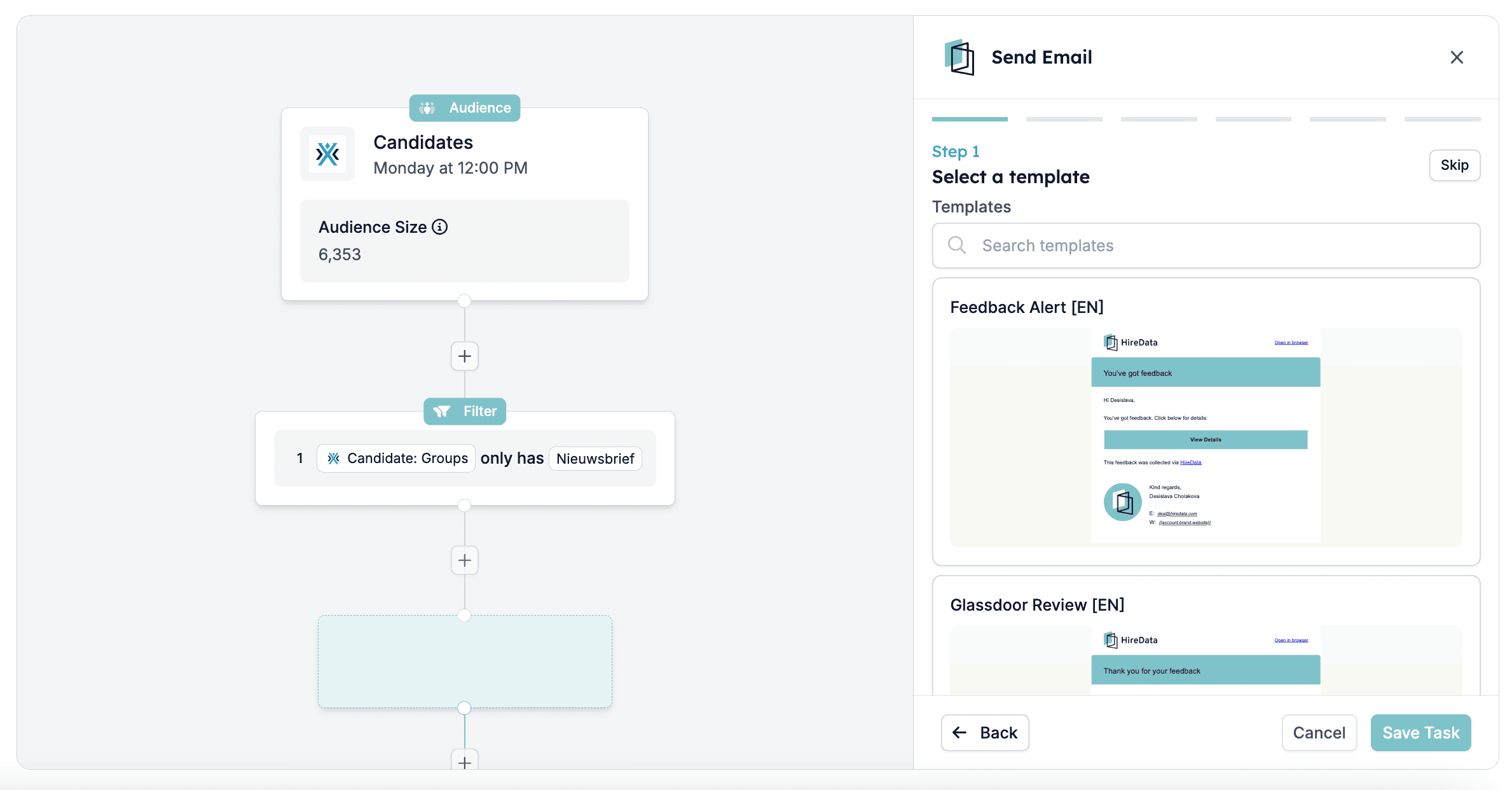 Selecting email template