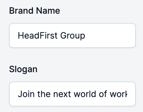 Brand Name and Slogan fields