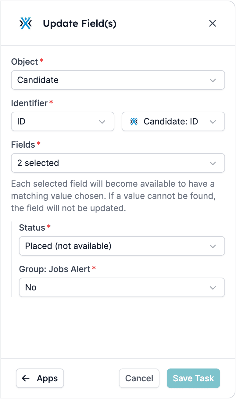 Example fields that can be updated