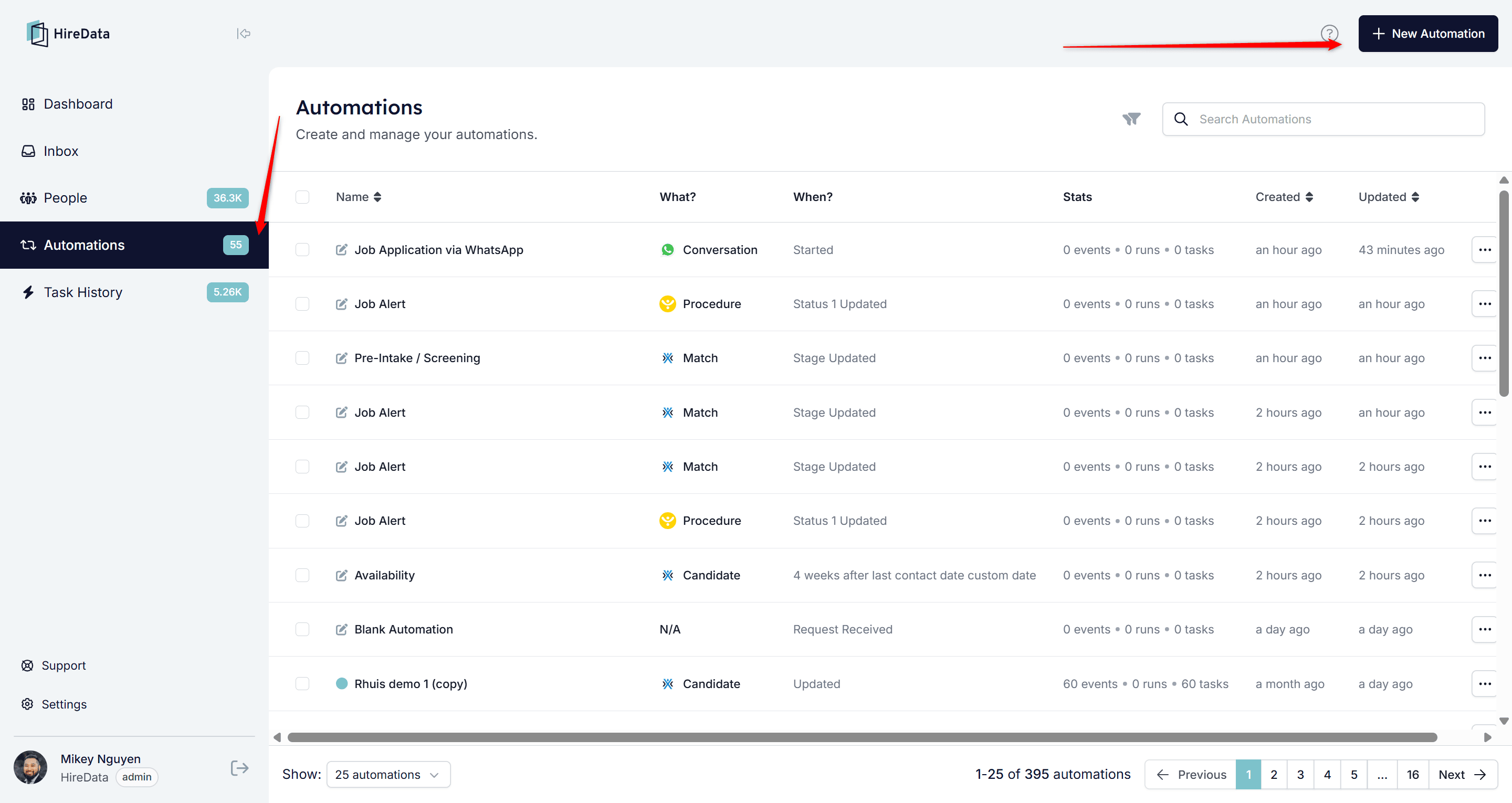 Adding new automation in HireData