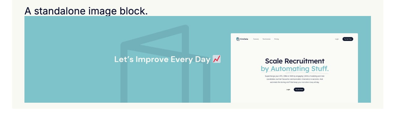 An image block at Full width in a rendered email, filling the section from edge to edge under a line of body text