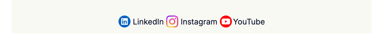 A rendered row of three social icons, each with its label beside it: LinkedIn, Instagram, and YouTube, centred in the section