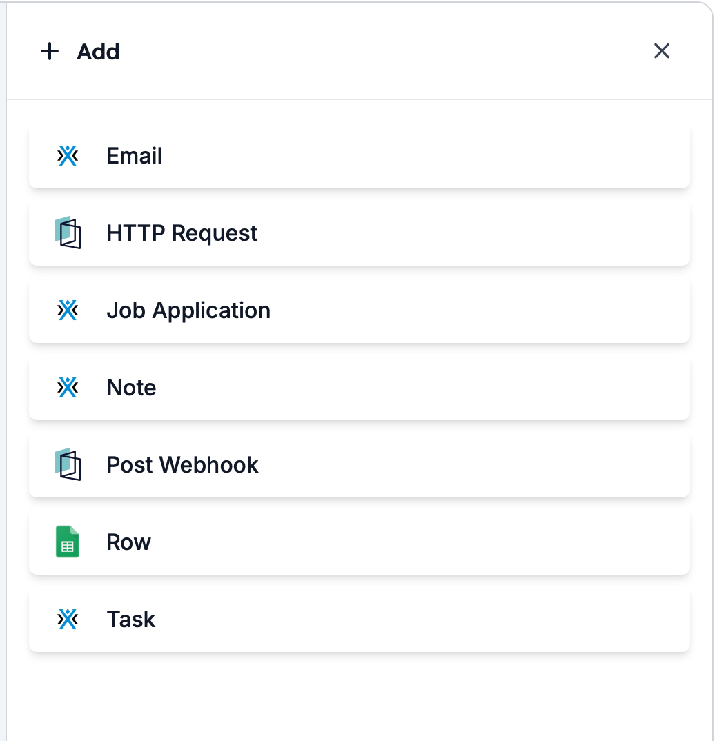 The Add task list, with HTTP Request and Post Webhook among the tasks you can add