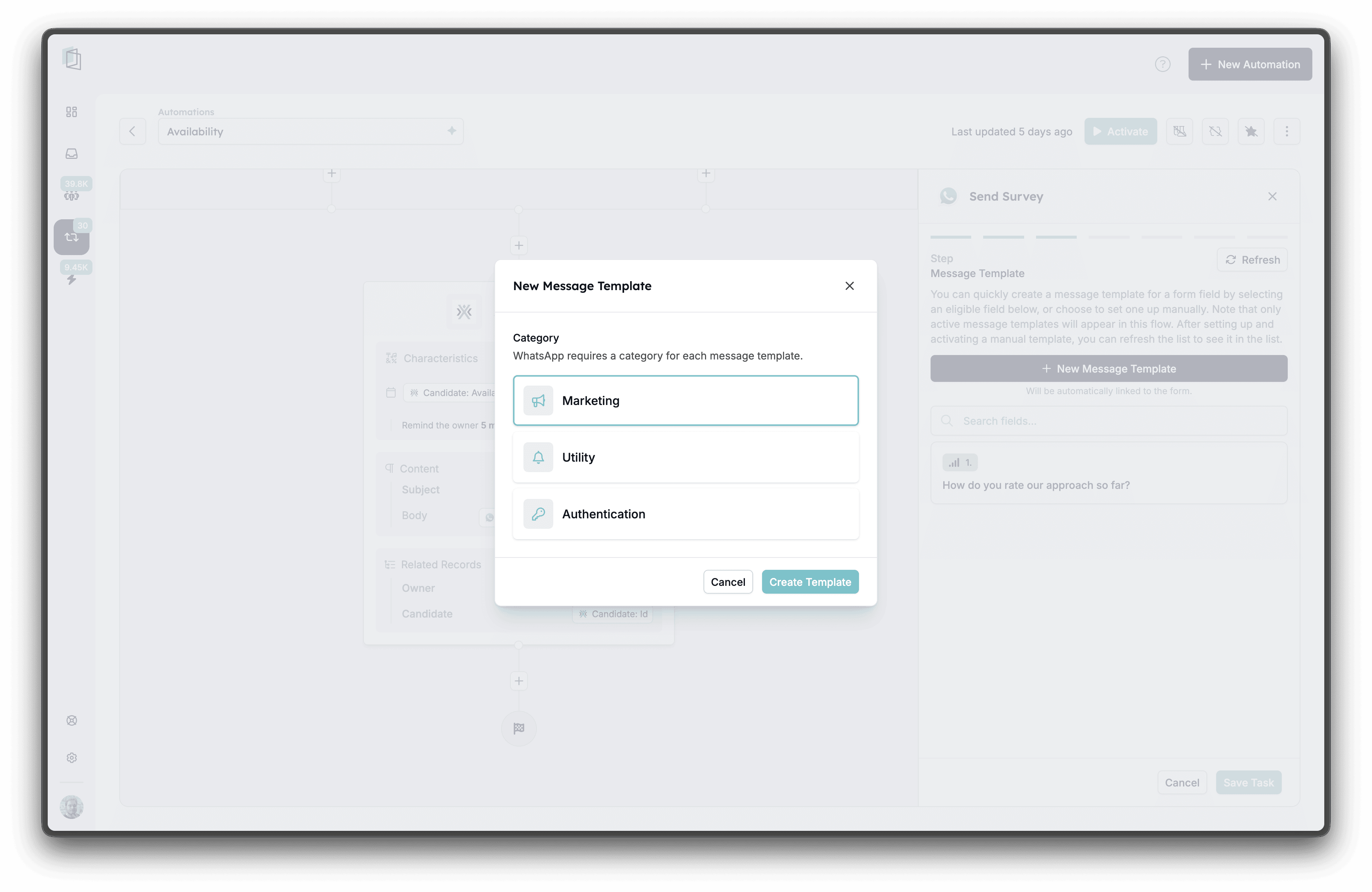 Selecting a message category