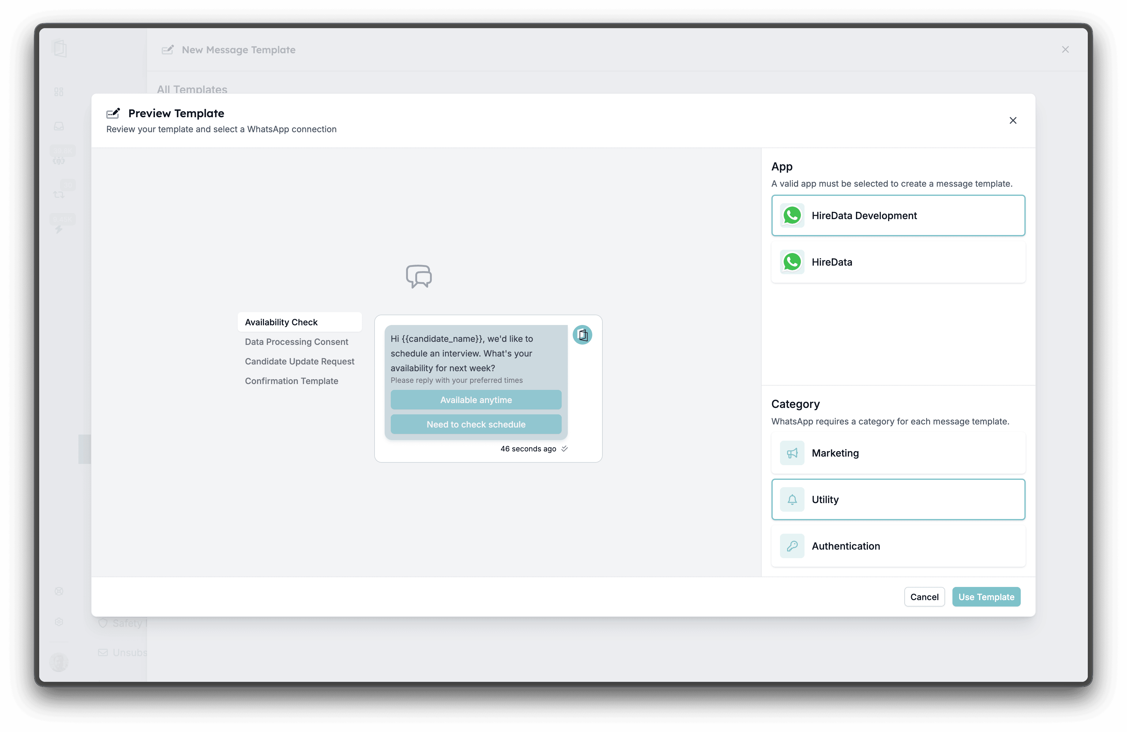 Selecting a message category when creating a template