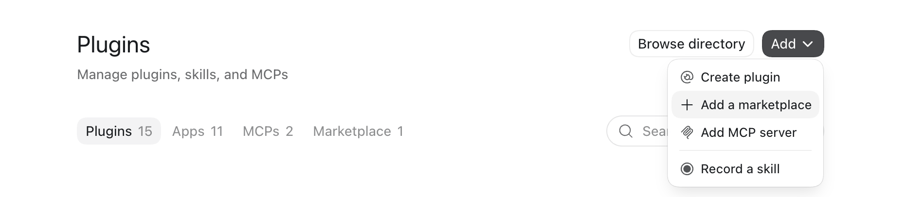 L'option Add a marketplace dans les paramètres Plugins de ChatGPT