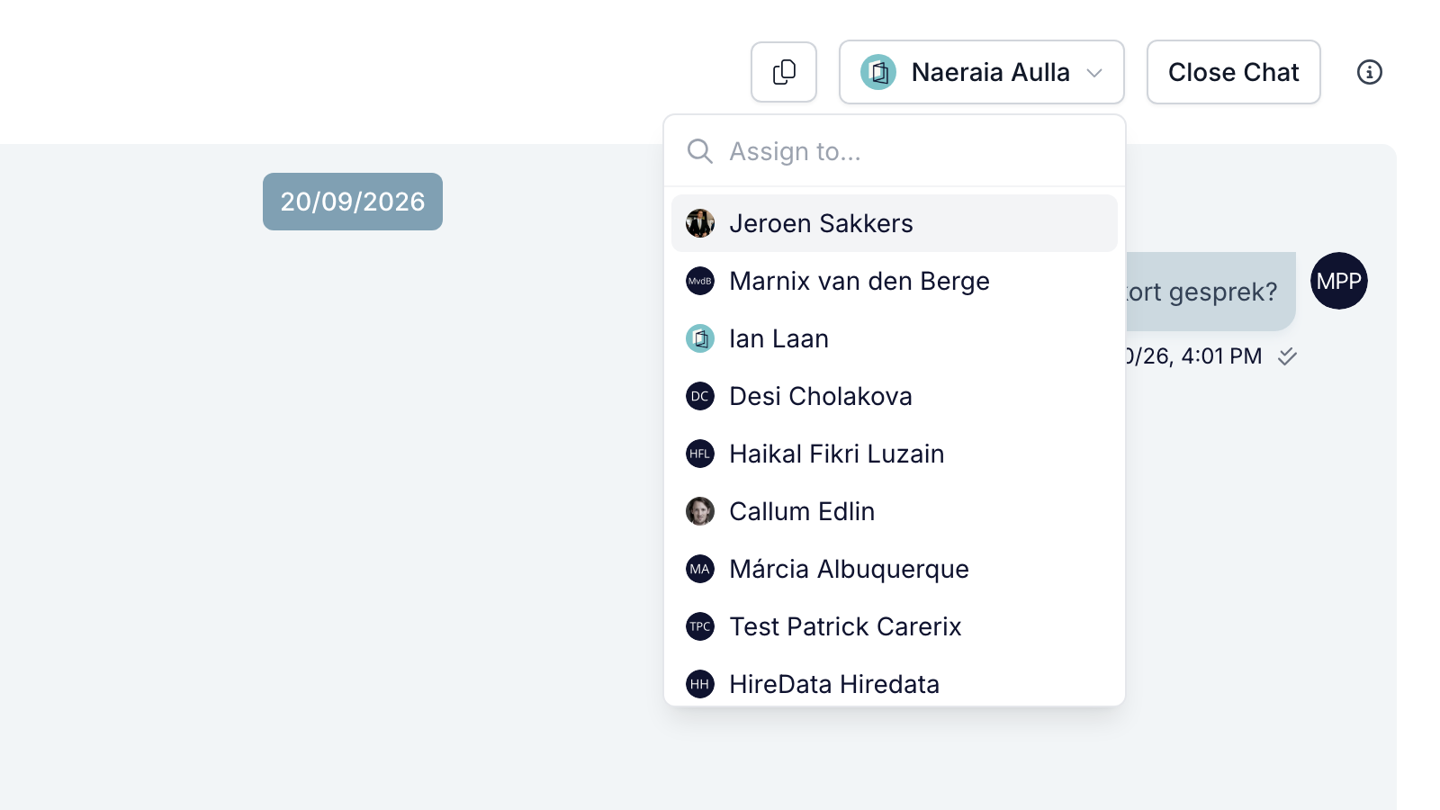 Choosing an assignee for a chat