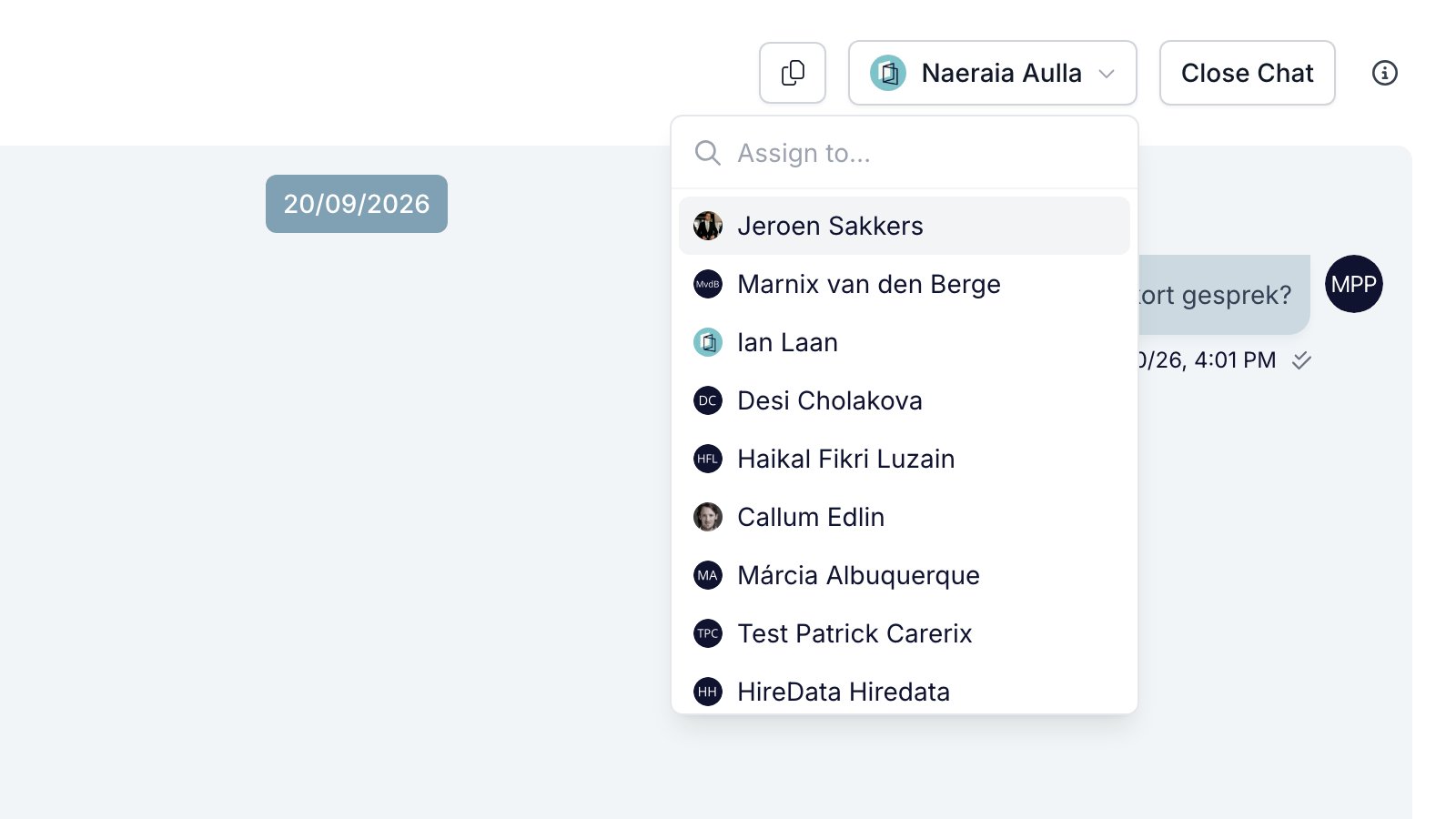 Choosing an assignee for a chat