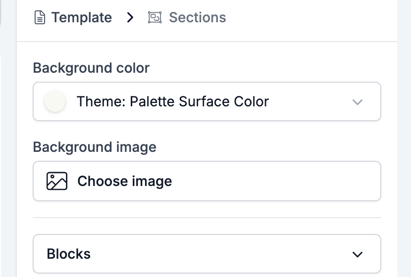 The Section settings panel with Background color above a Background image field holding a Choose image button
