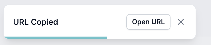 The URL Copied notification with an Open URL button beside it