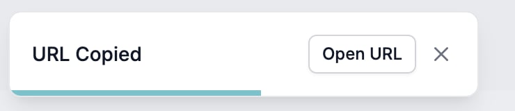 The URL Copied notification with an Open URL button beside it