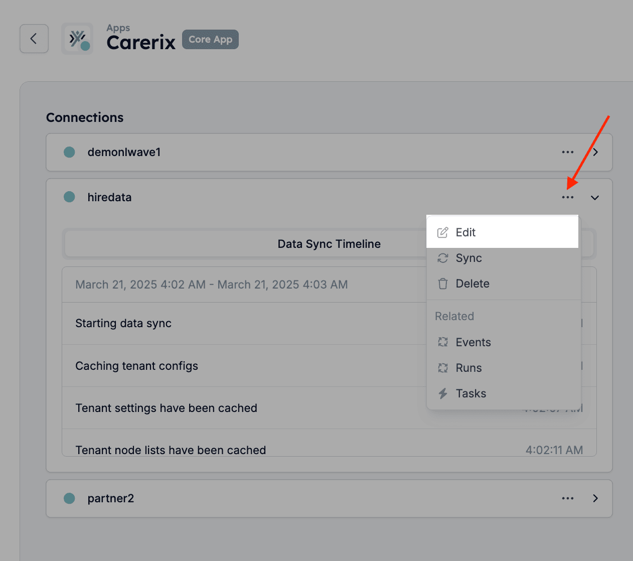Editing a Carerix connection