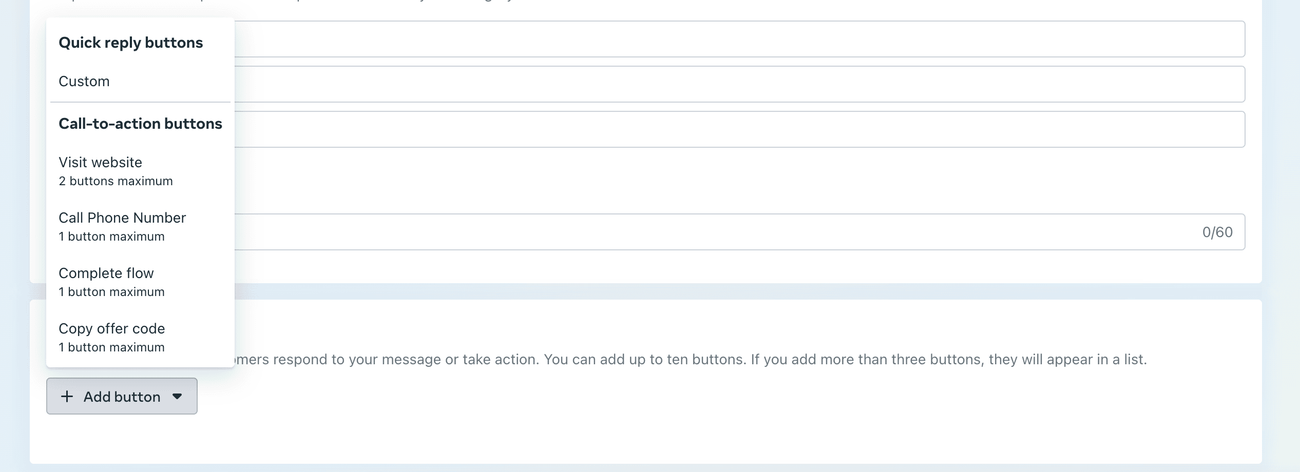 Adding a button to your WhatsApp template