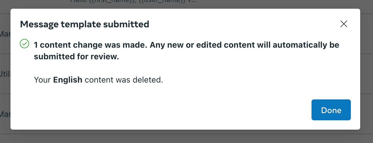 Confirmation of deleting your WhatsApp template