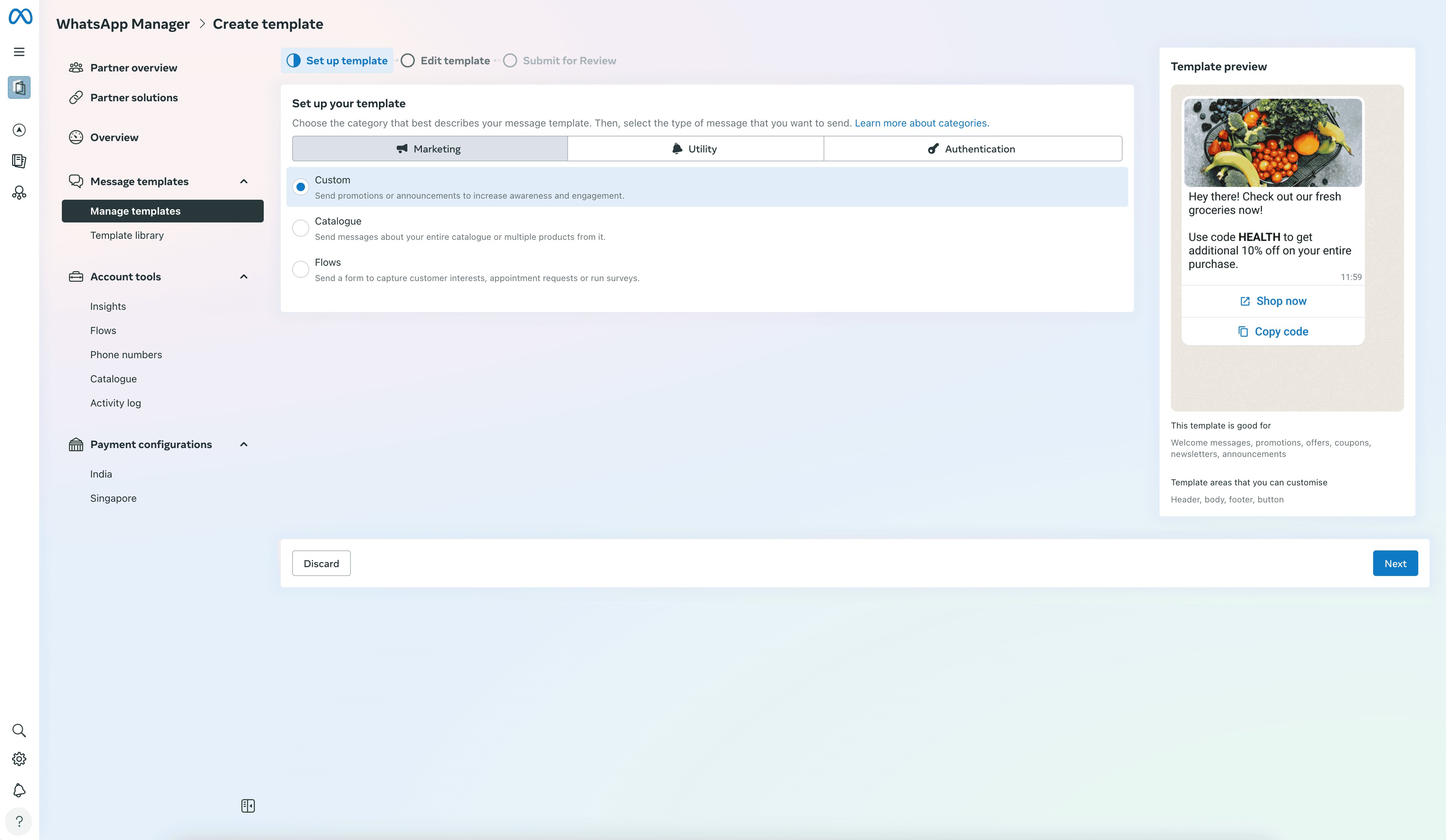 Selecting a template type