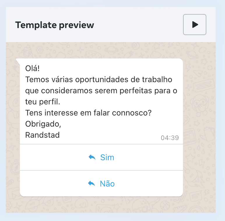 WhatsApp template with buttons preview