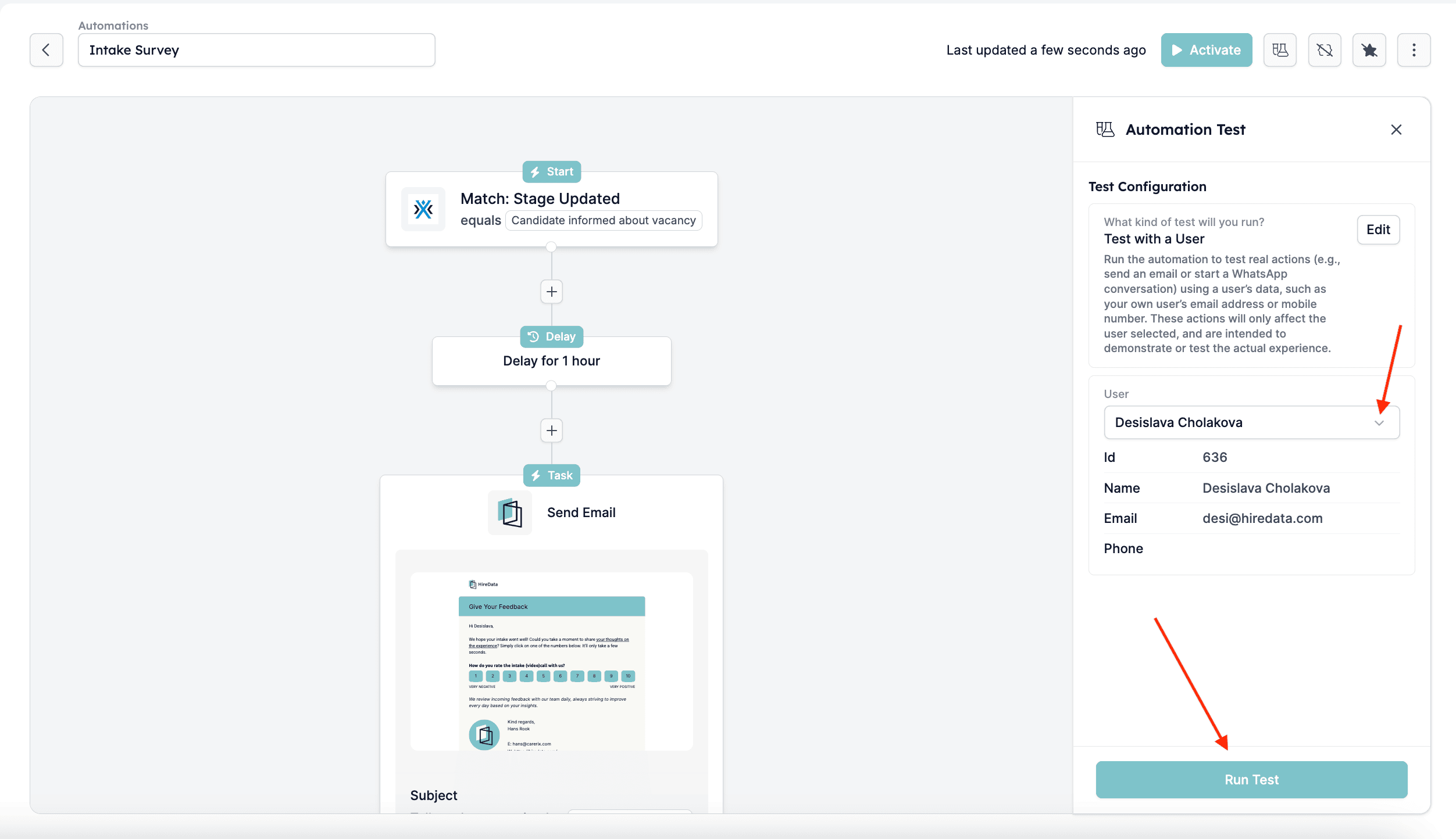 Selecting a user to test with