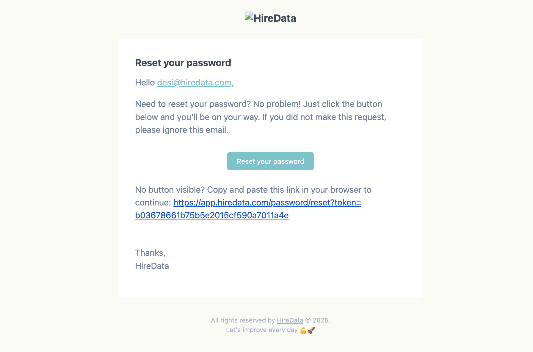 Email with reset password link