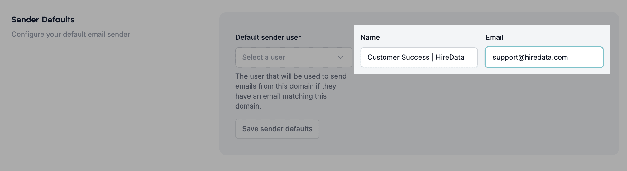 Default sender's name and email address fields