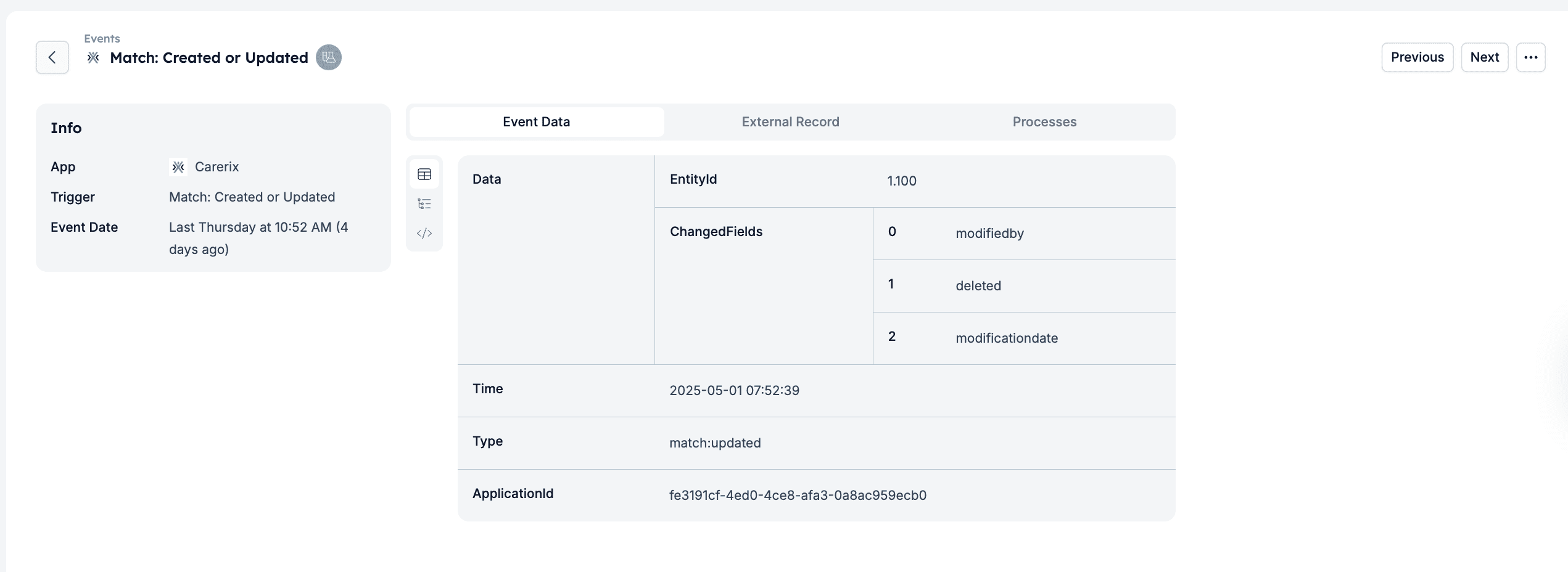 Event Data tab