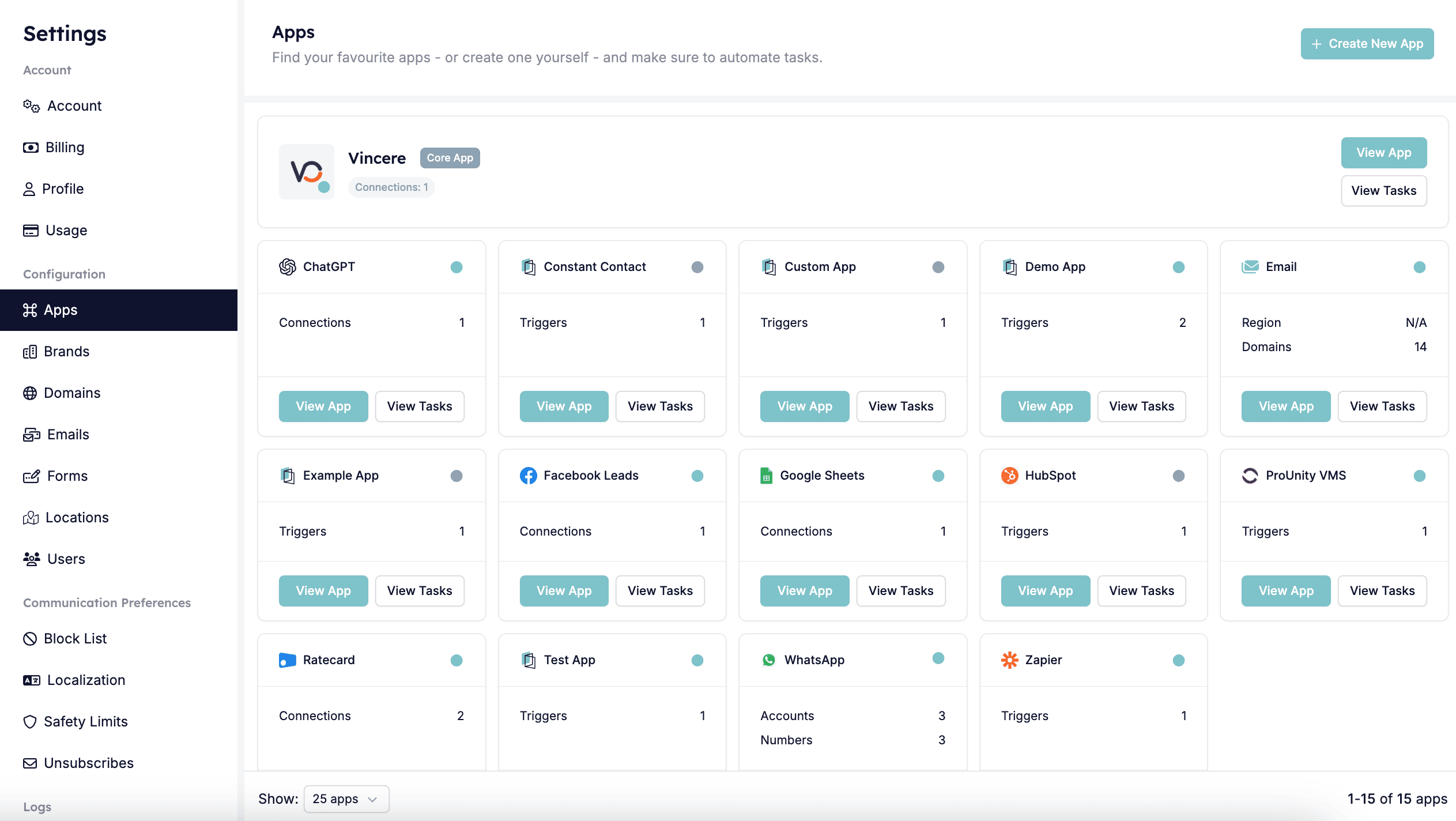 Apps page in HireData