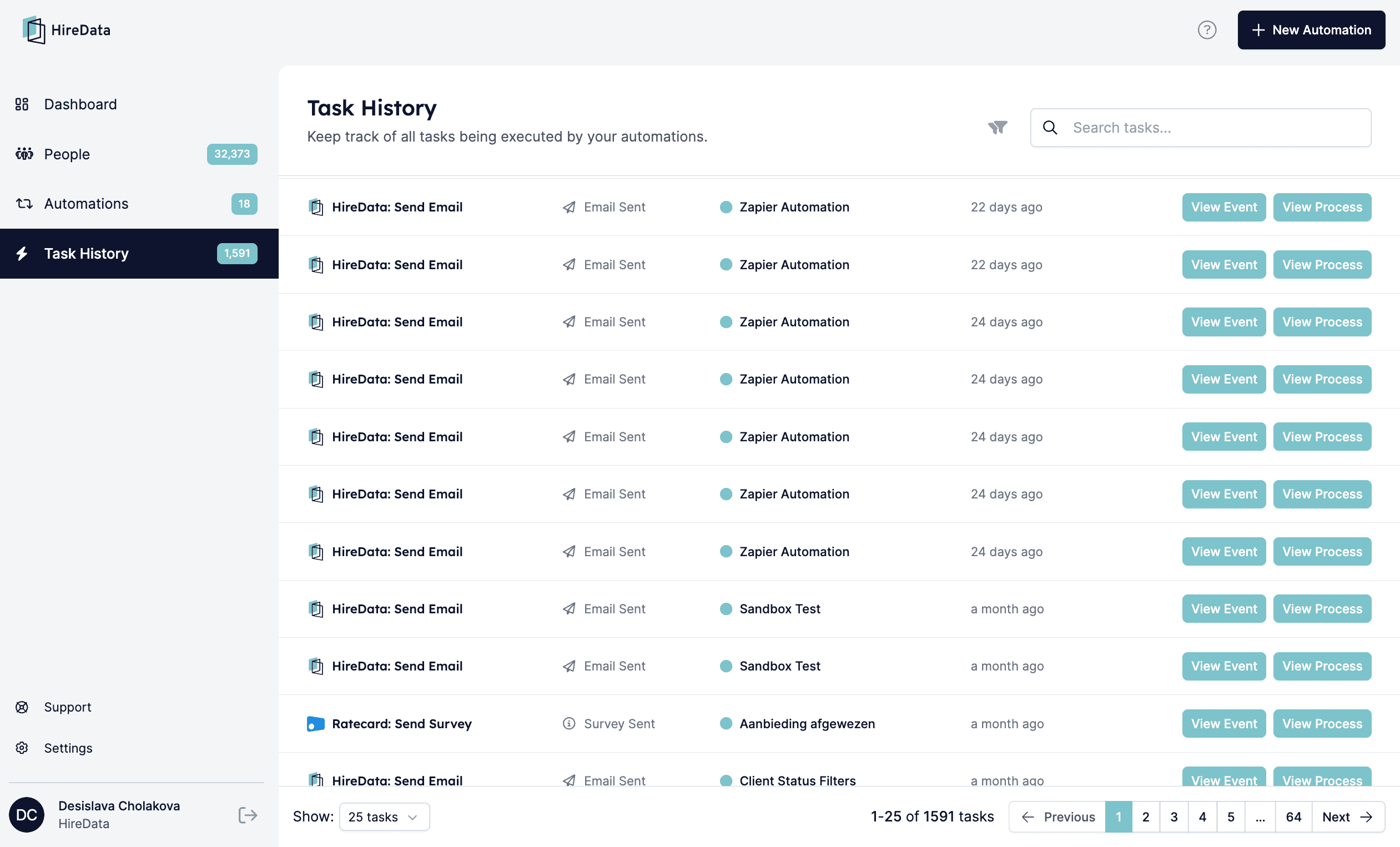 Task History tab