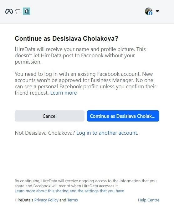 Facebook login page