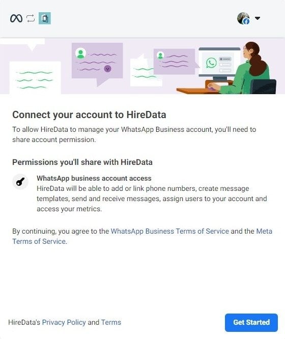 WhatsApp Business account permissions page