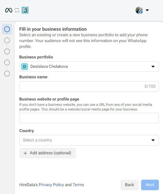 Business information page