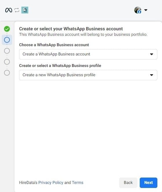 Creating or selecting a WhatsApp Business account