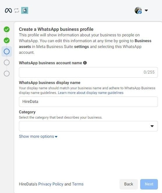 Creating a new WhatsApp Business account