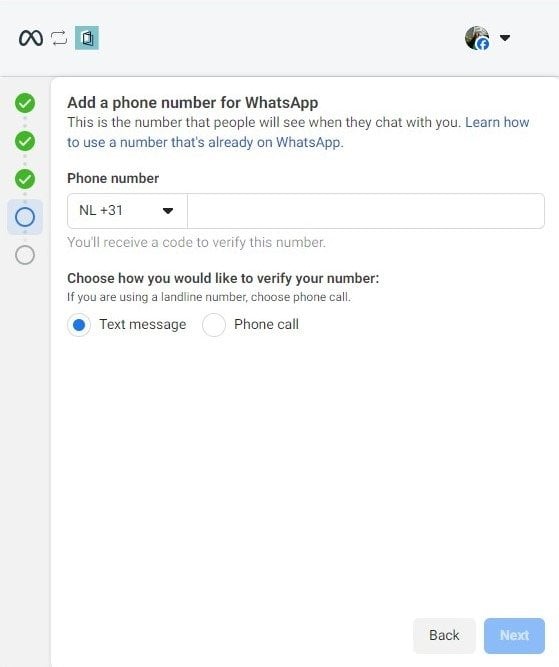 Adding phone number for WhatsApp