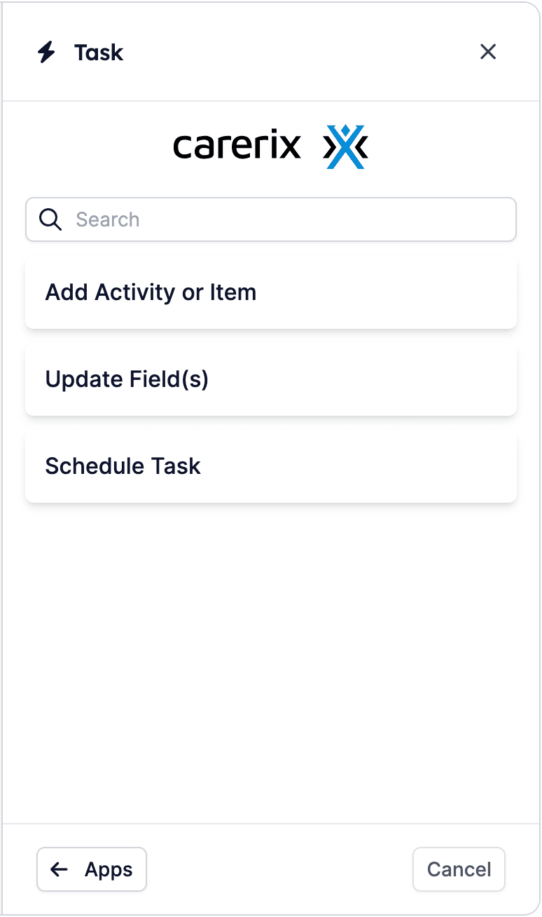 Building Blocks menu with Carerix automated tasks