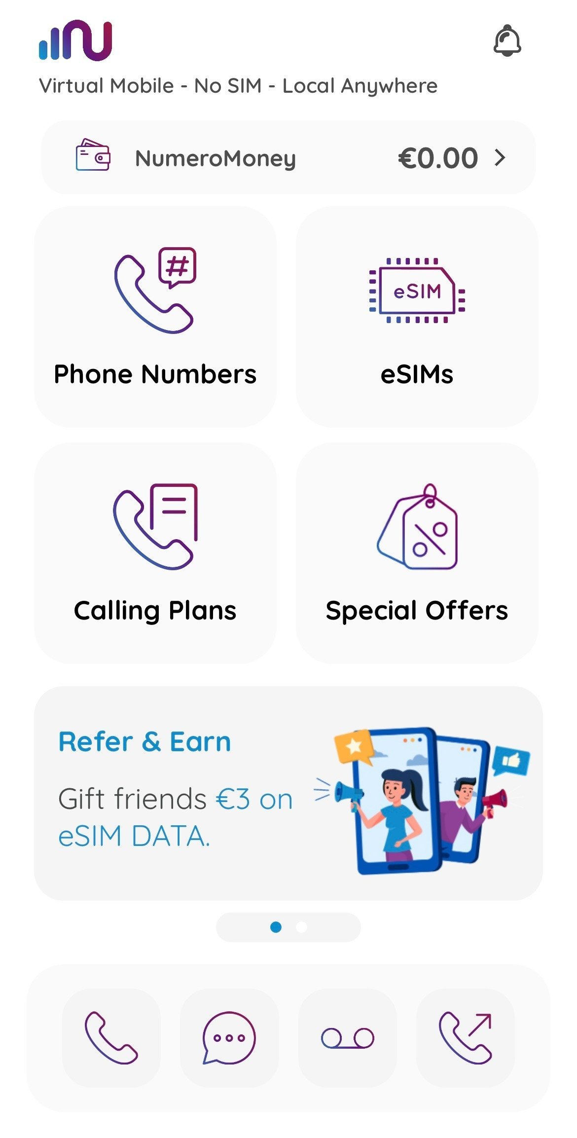 Numero app home screen