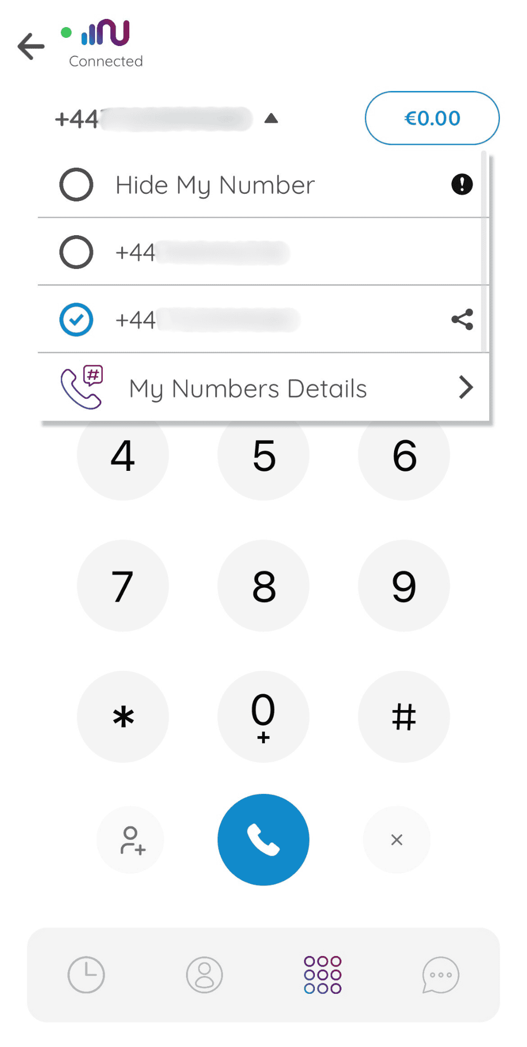 My numbers section in the app
