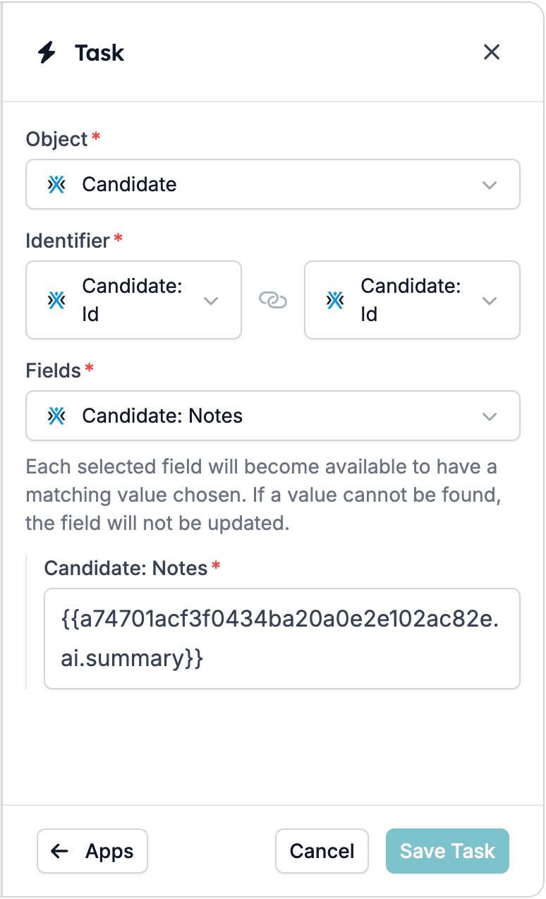 Update Fields task