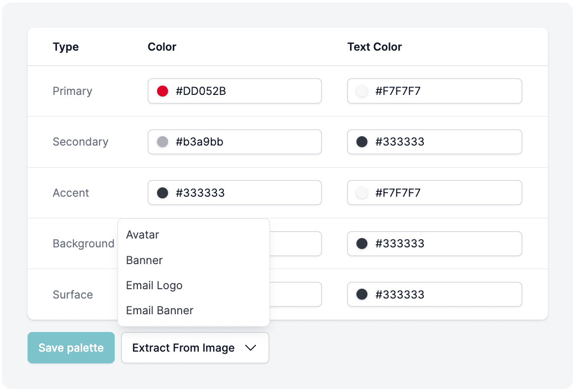 Creating a colour palette with HEX codes