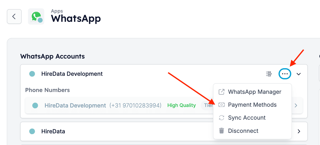 Payment Methods button