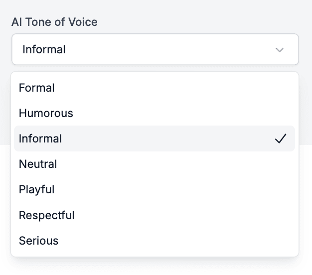 List of tone of voice options to choose from