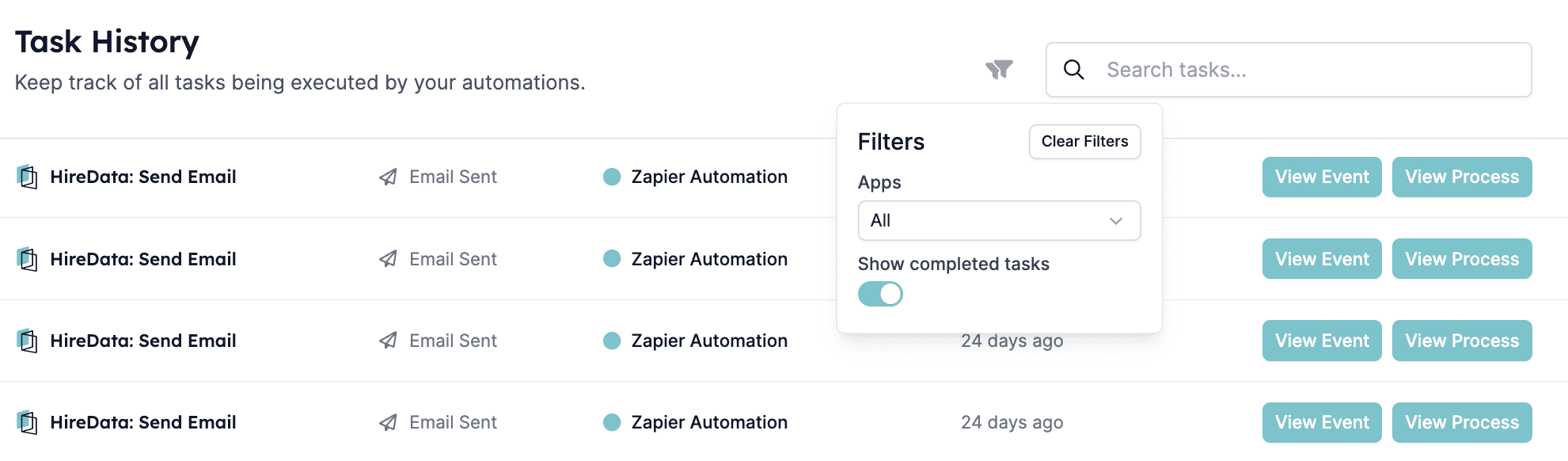 Completed tasks view