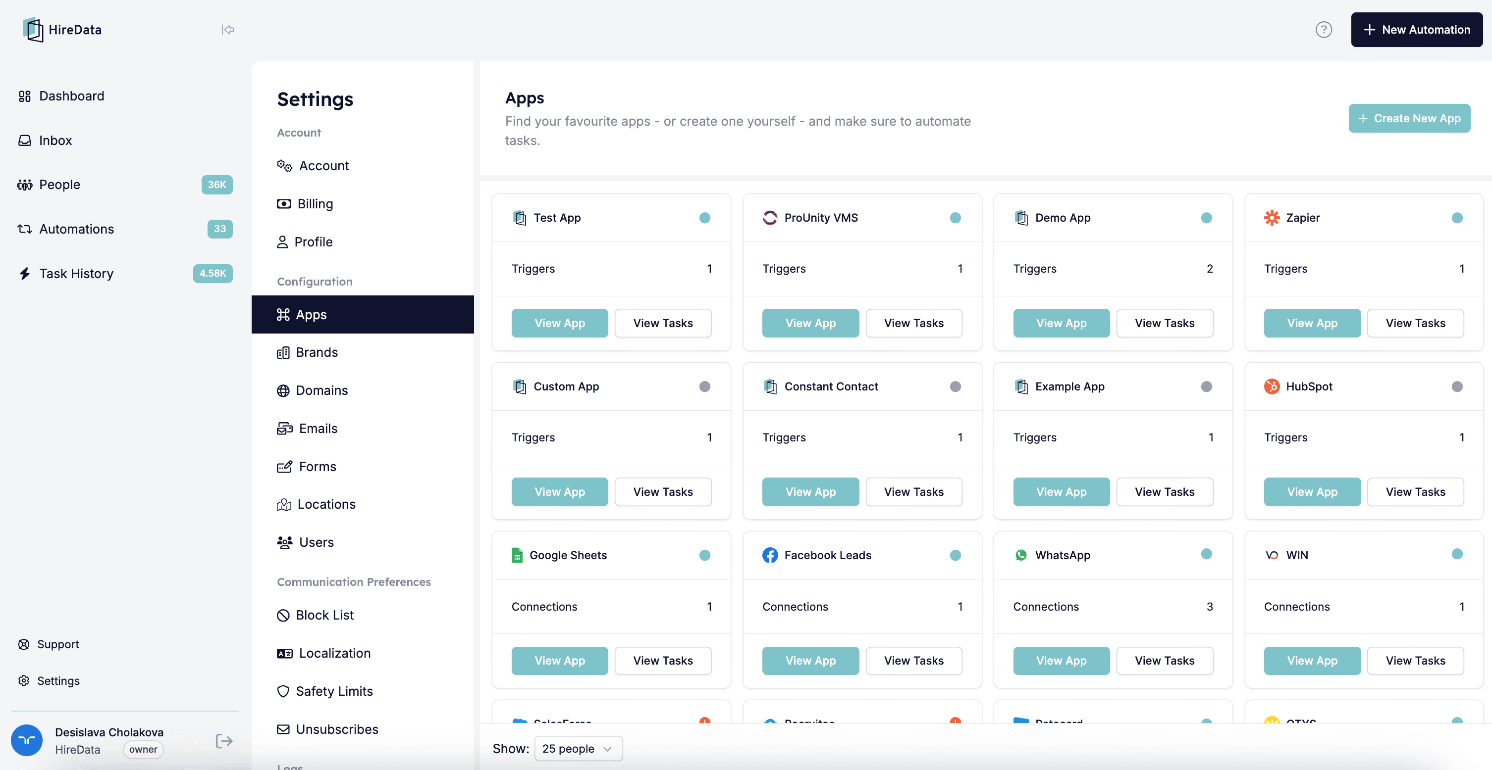 Apps page