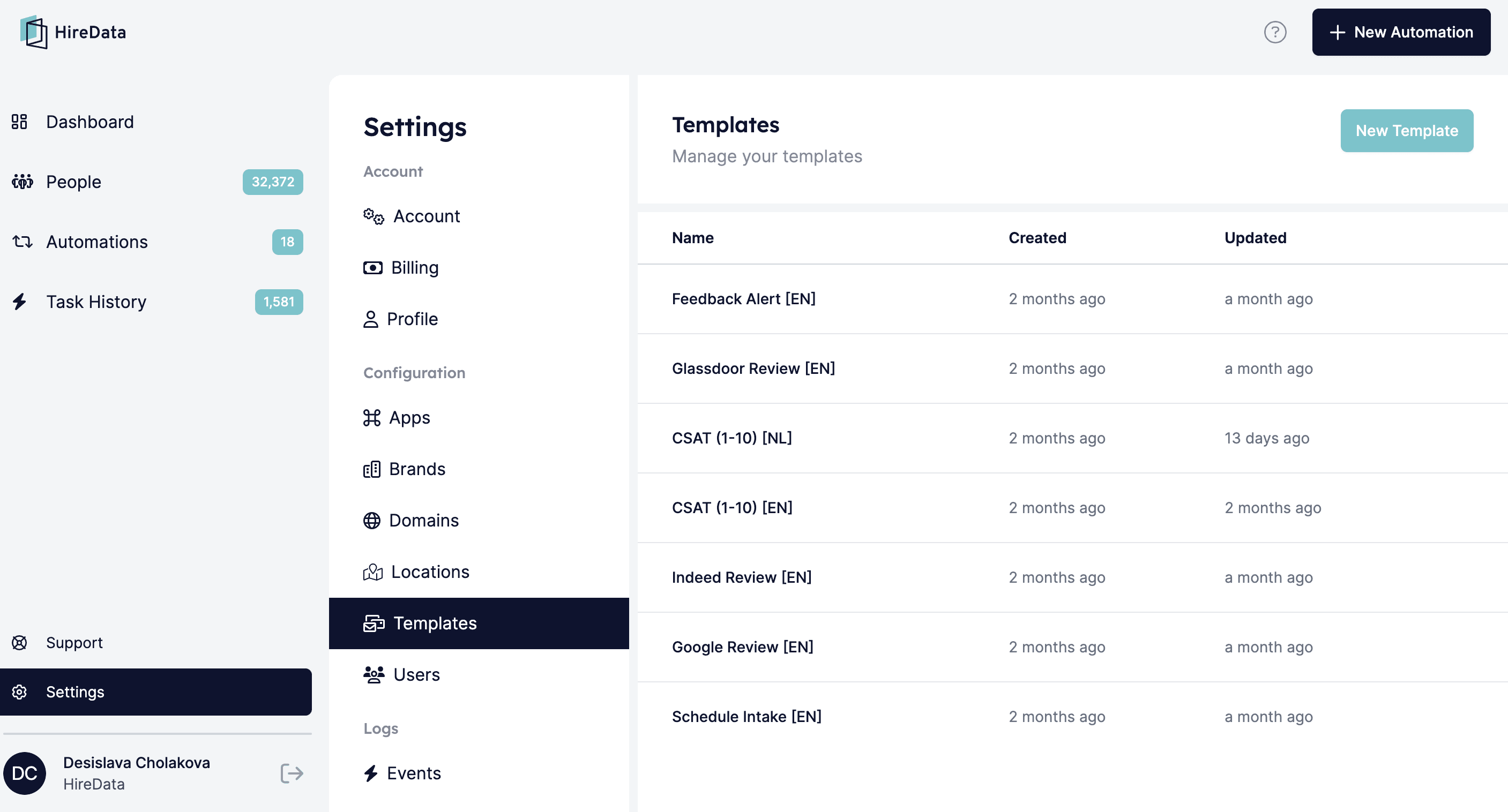 Templates menu