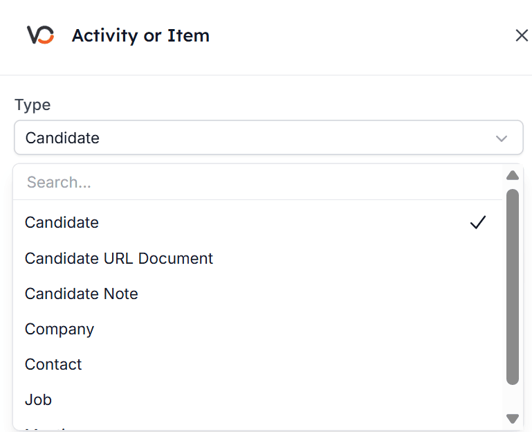 Vincere Activity or Item types