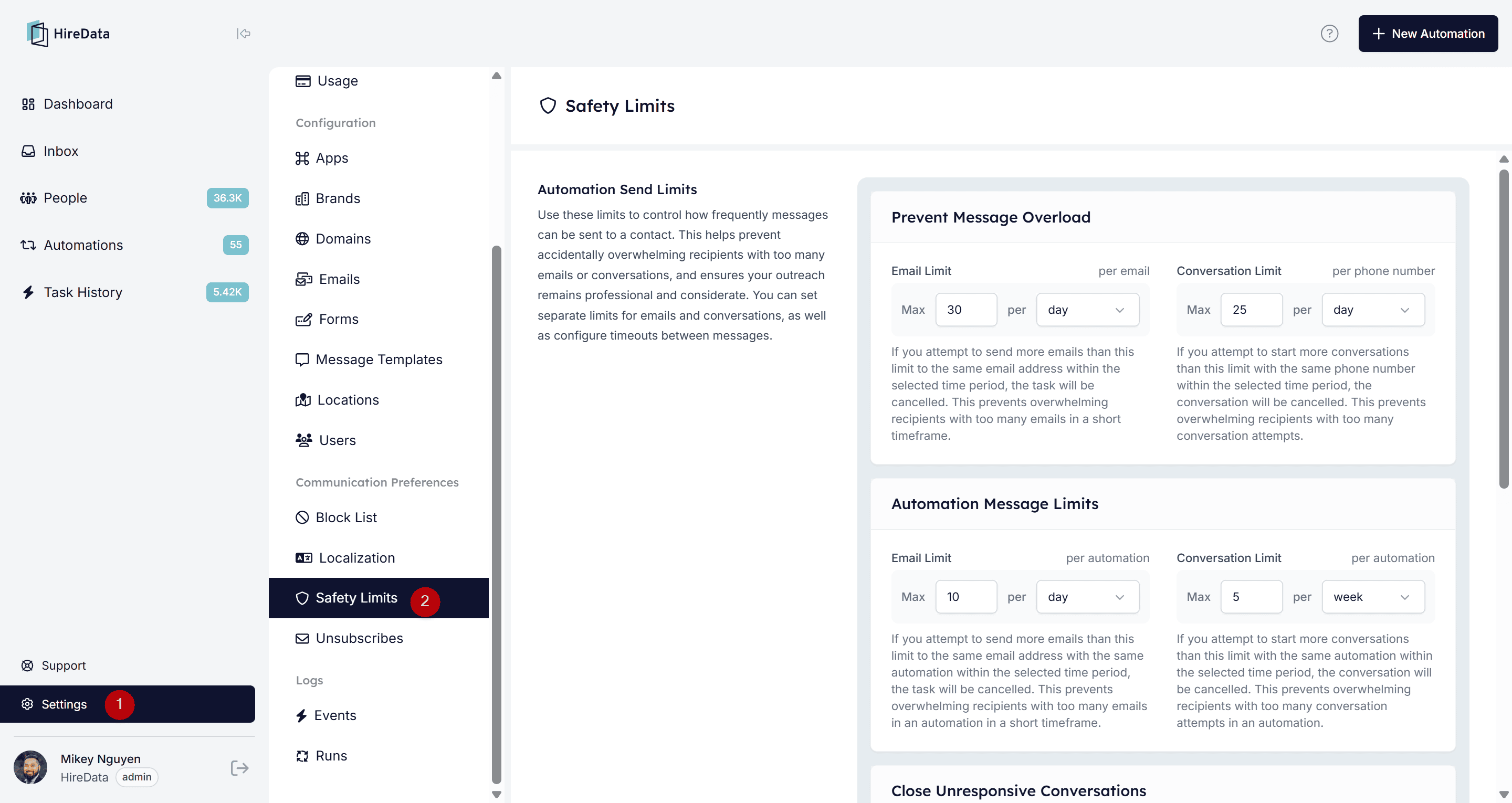 The Safety Limits section