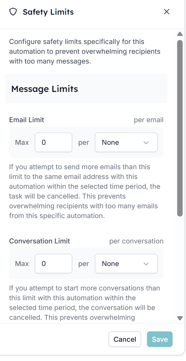 Setting the automation's safety limits