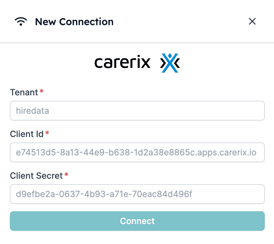 Enter Tenant, Client ID and Client Secret