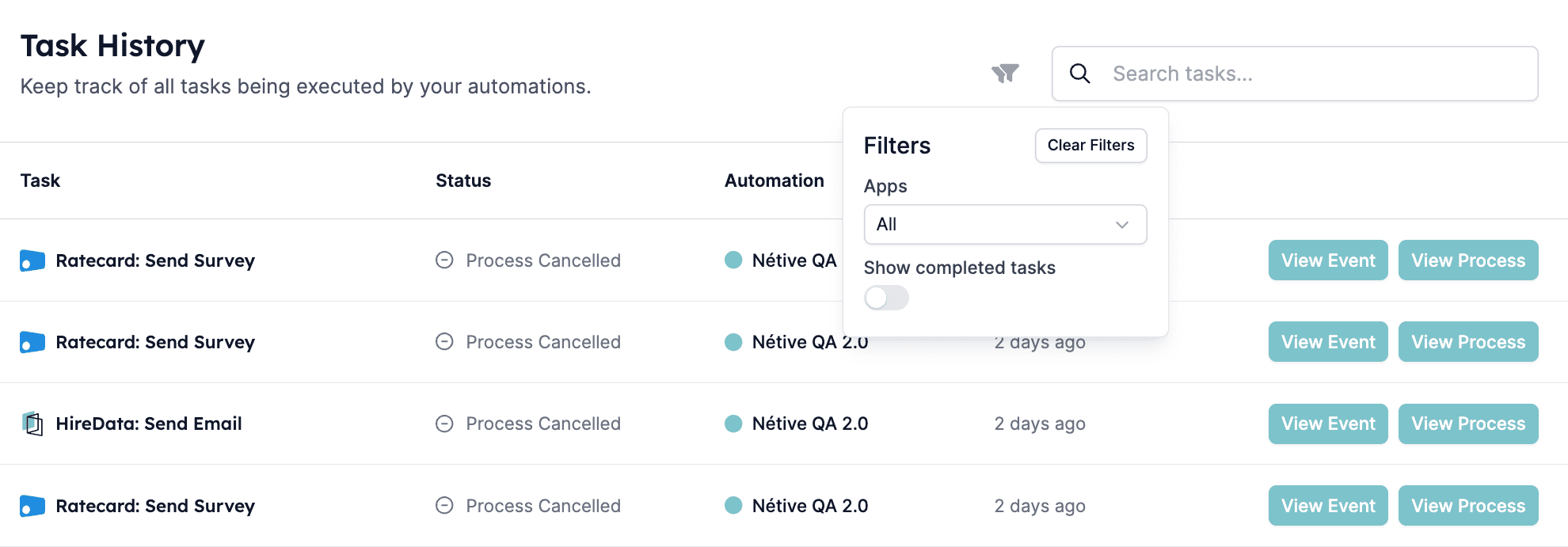 Cancelled tasks view