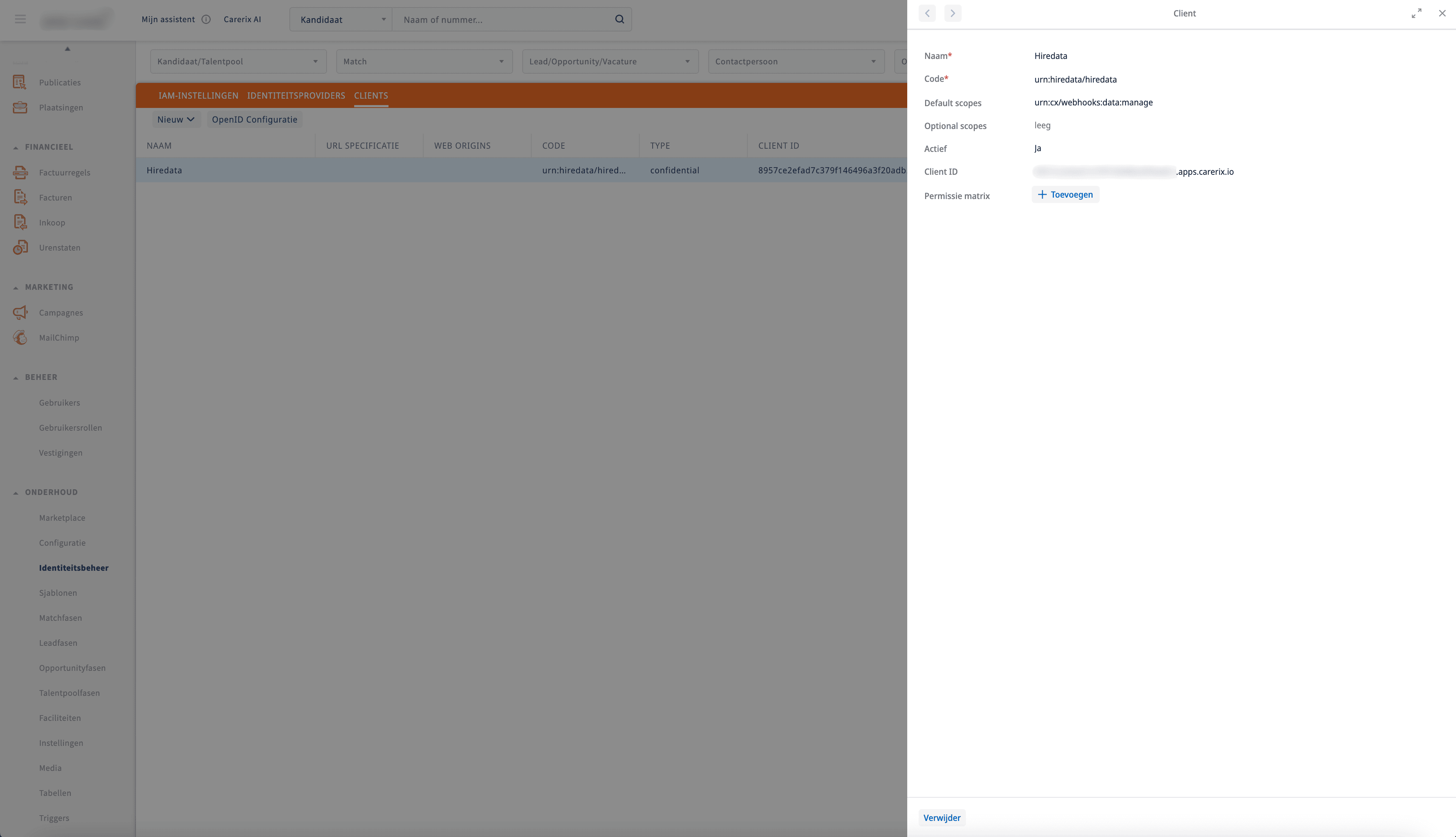 Carerix environment with client information