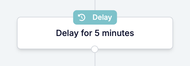 A Delay card on the canvas reading Delay for 5 minutes